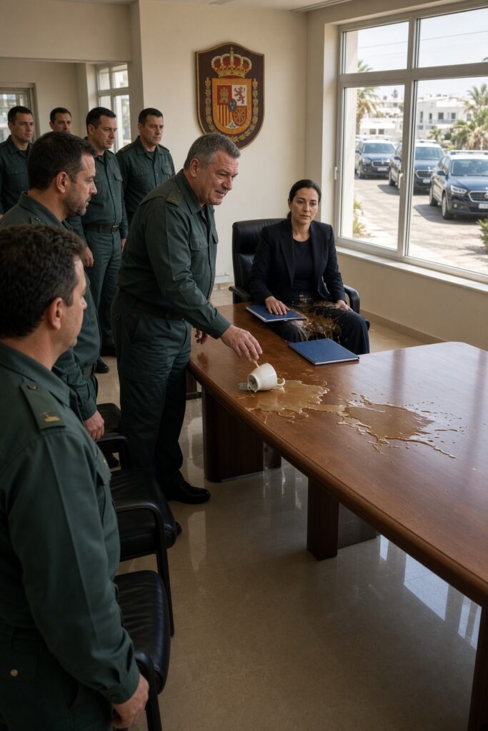 El sargento derramó café sobre la mujer más callada de la sala y sonrió… hasta que tres vehículos oficiales cruzaron la puerta de la base