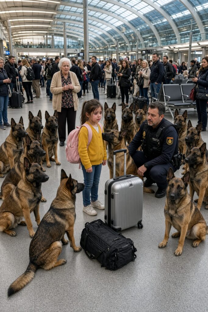 CATORCE PERROS POLICÍA RODEARON A UNA NIÑA EN EL AEROPUERTO — UN MINUTO DESPUÉS, TODO EL TERMINAL QUEDÓ PARALIZADO